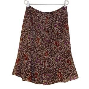 Charter Club 100% Silk Women's Size 10 Red Floral Paisley A-Line Midi Skirt Y2K